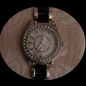 Woman's Collezio-Mother of Pearl Face,Rhinestone Watch~NEW~